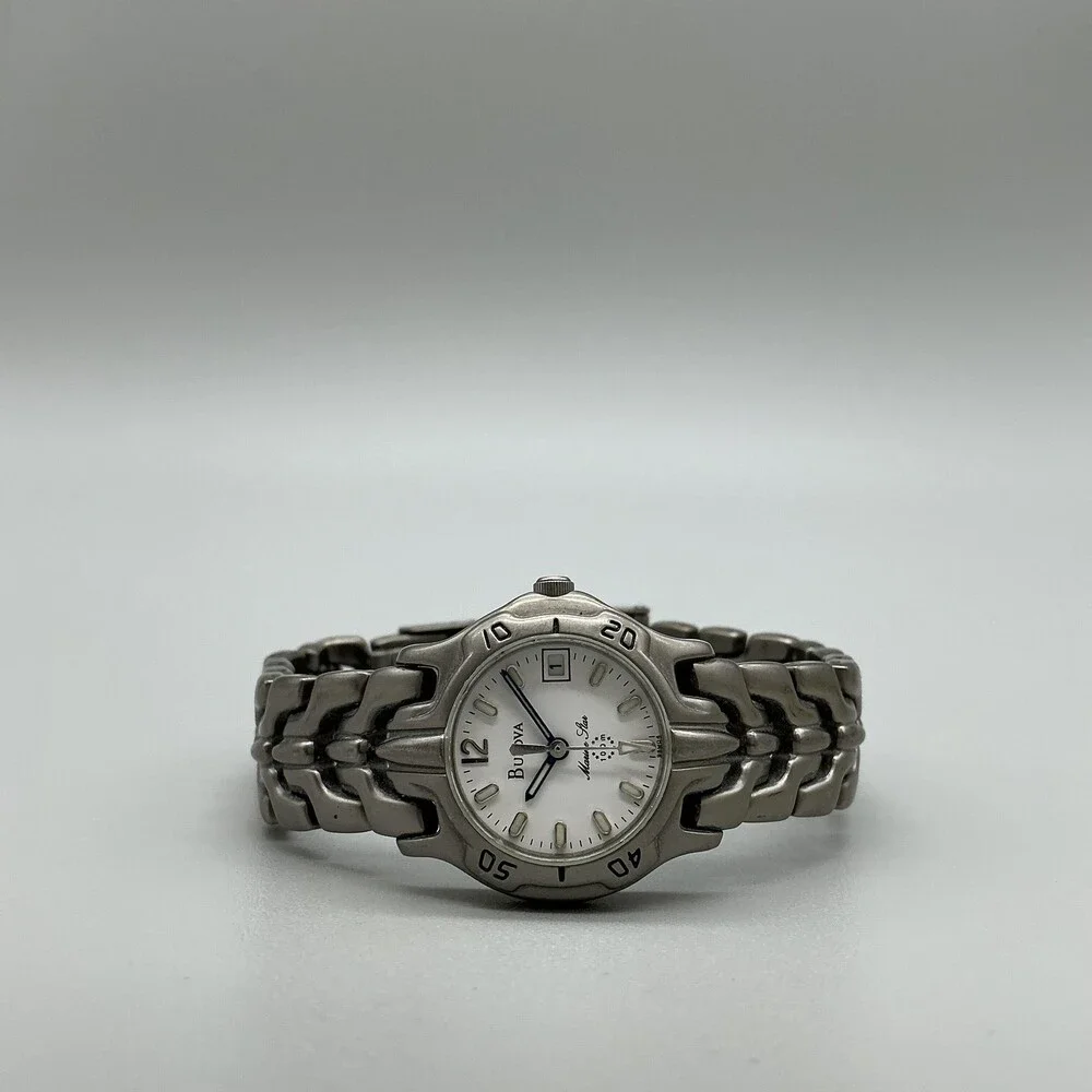 Bulova Marine Star Womens Watch 25mm White Dial Titanium NON RUNNING FOR PARTS